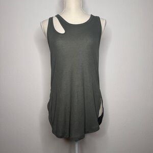 Alo Yoga Peak Tank Dark Gray Asymmetrical Cutout Ribbed Rayon Blend Size S